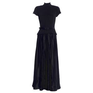 Vintage NWT Tadashi Black Mock Neck Short Sleeve Gown Velvet & Satin Dress 10